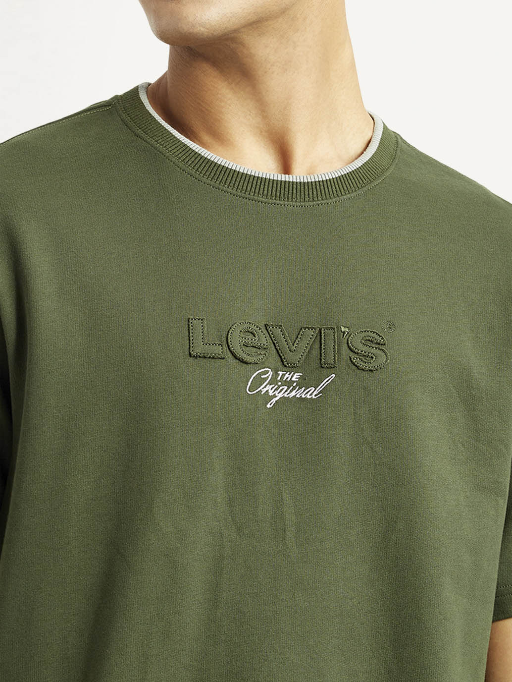 Men's Typography Olive Crew Neck T-shirt - Image 4