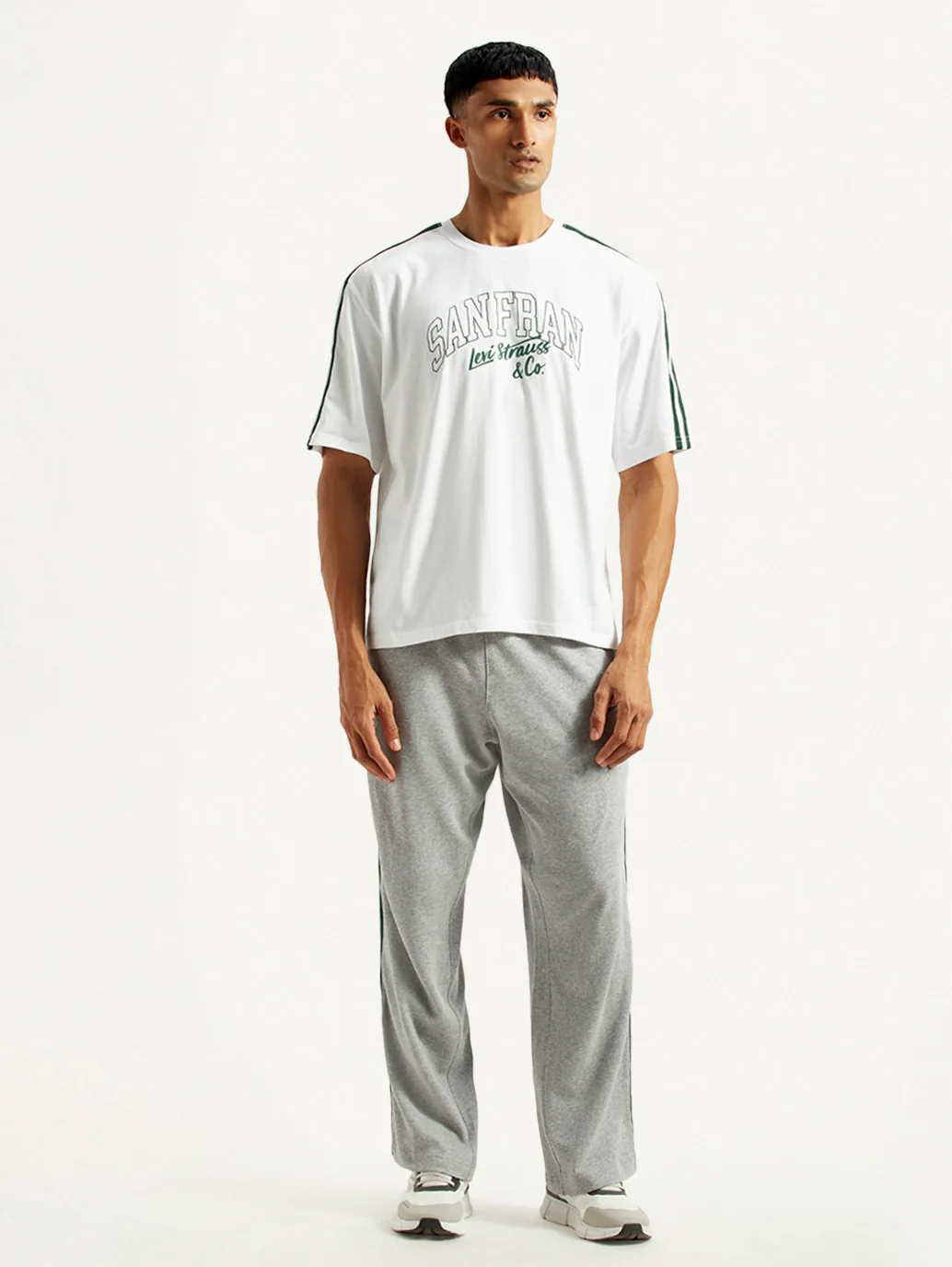 Men's Typography White Crew Neck Co-Ord Set - Image 2