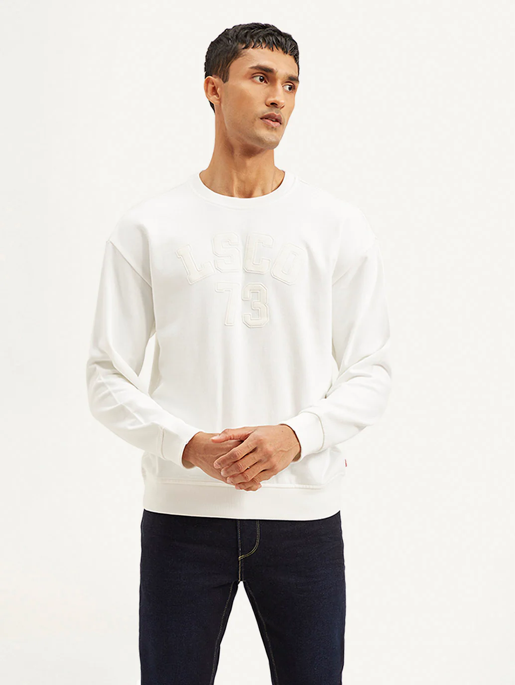 Men's Typography White Crew Neck Sweatshirt - Image 2