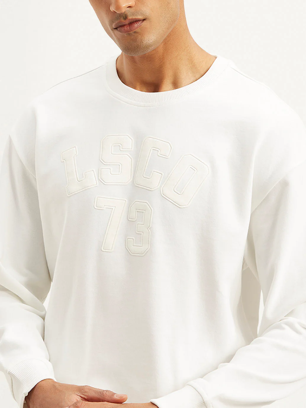 Men's Typography White Crew Neck Sweatshirt - Image 4