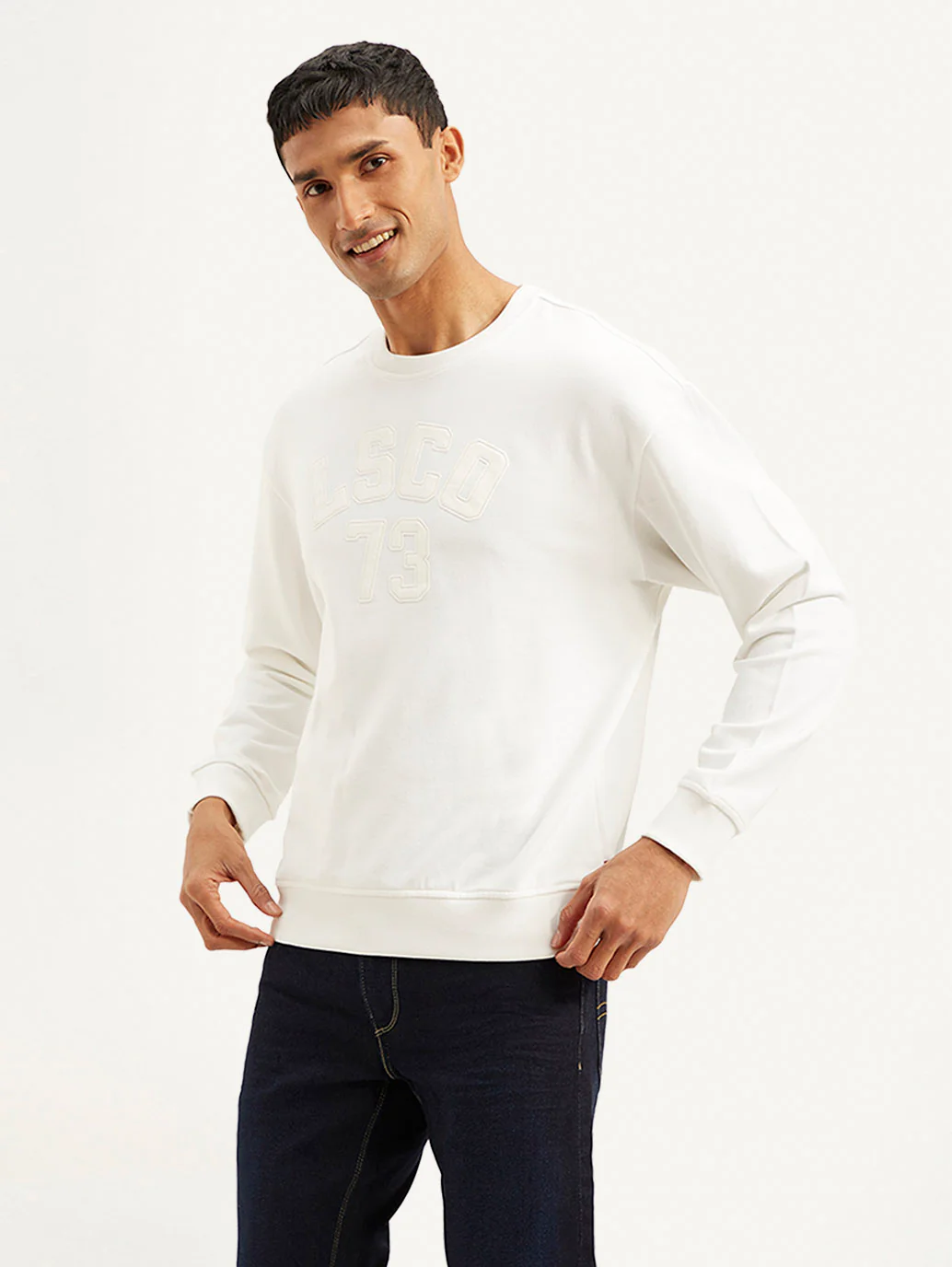 Men's Typography White Crew Neck Sweatshirt - Image 5
