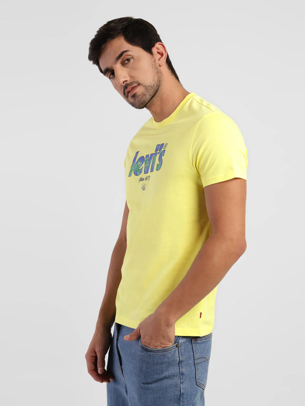 Men's Yellow Brand Logo Printed Crew Neck T-Shirt - Image 4