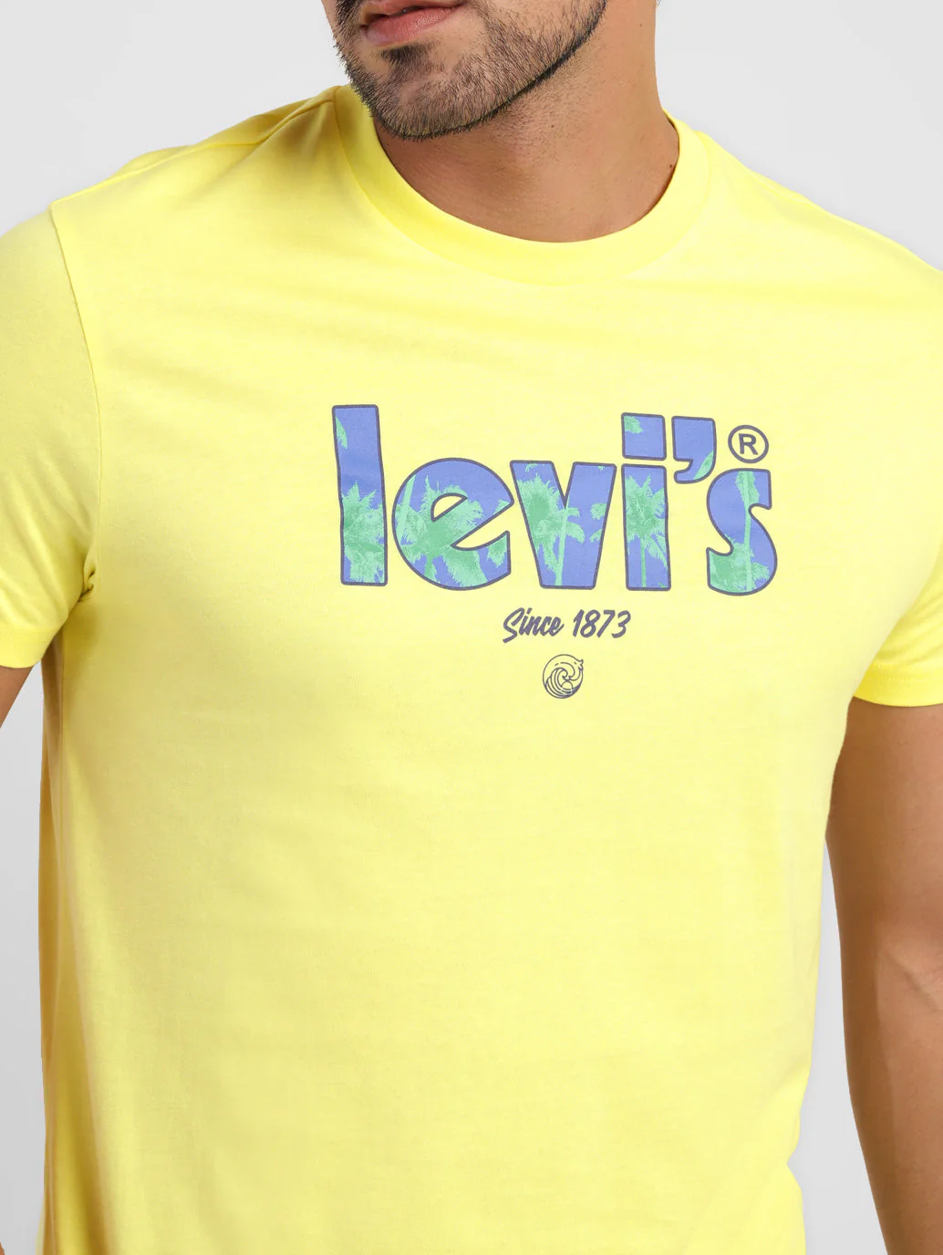 Men's Yellow Brand Logo Printed Crew Neck T-Shirt - Image 7