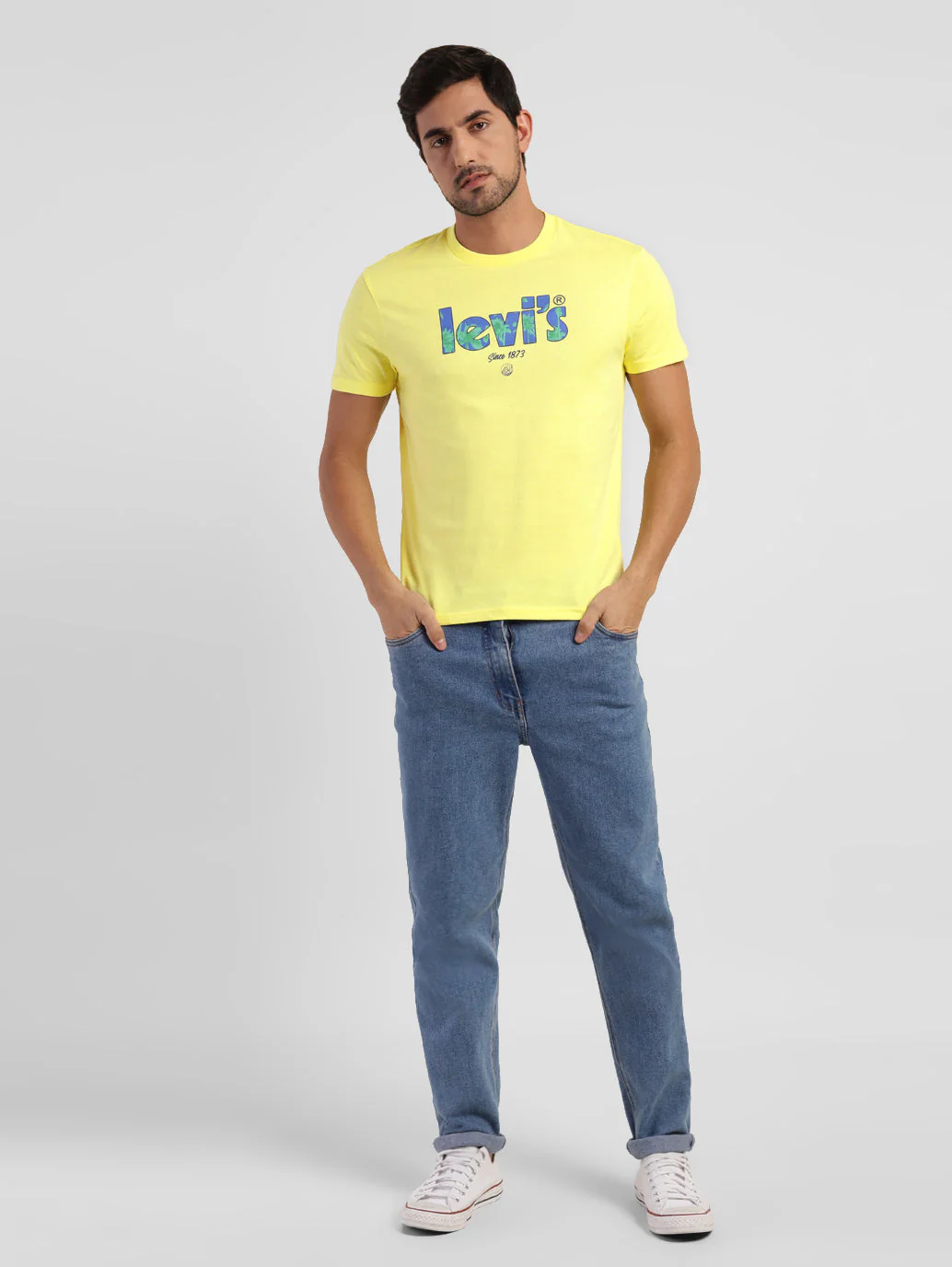 Men's Yellow Brand Logo Printed Crew Neck T-Shirt - Image 8