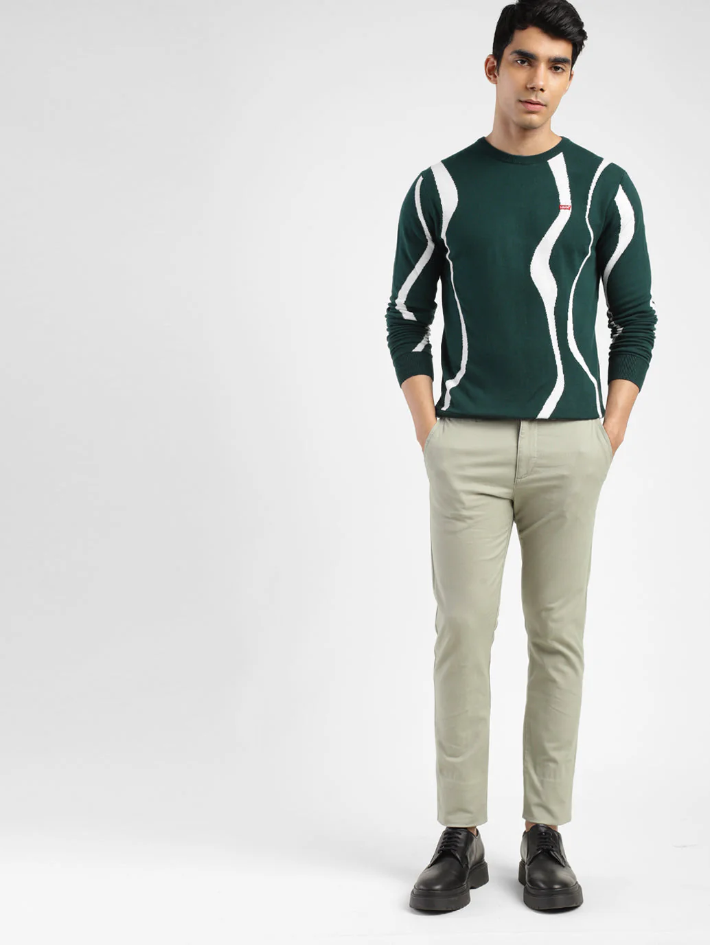 Men's Abstract Print Crew Neck Sweater Green - Image 2