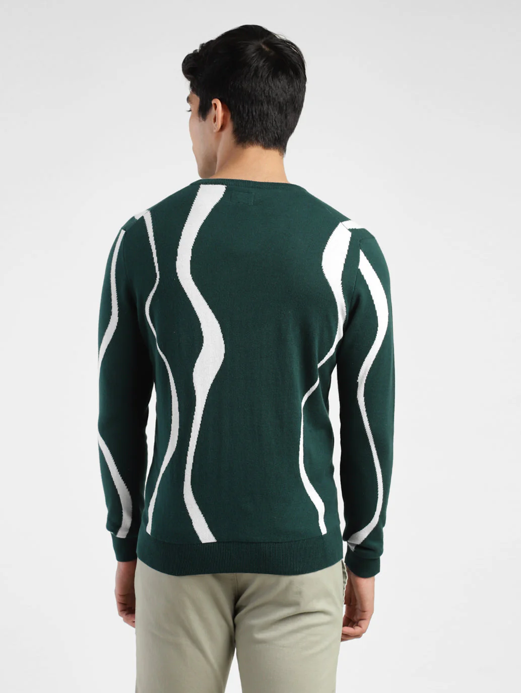 Men's Abstract Print Crew Neck Sweater Green - Image 3