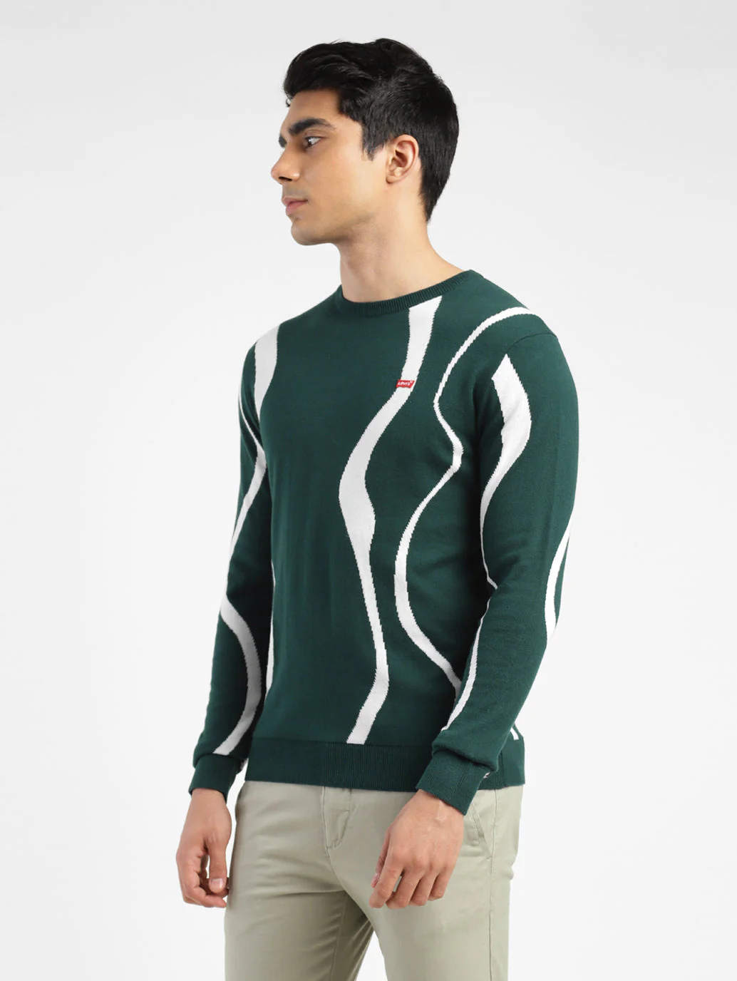 Men's Abstract Print Crew Neck Sweater Green - Image 4