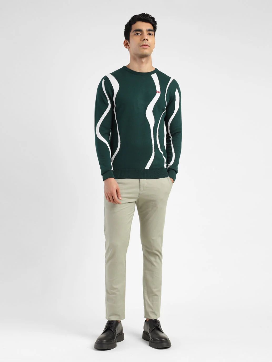 Men's Abstract Print Crew Neck Sweater Green - Image 6