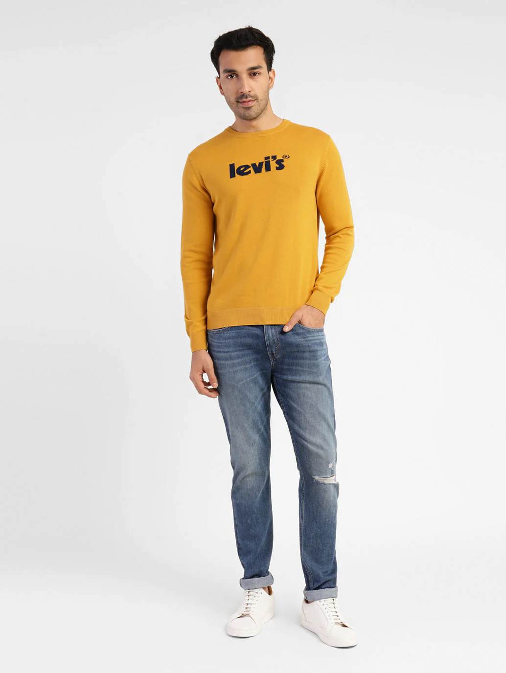 Men's Brand Logo Crew Neck Sweater Yellow - Image 2