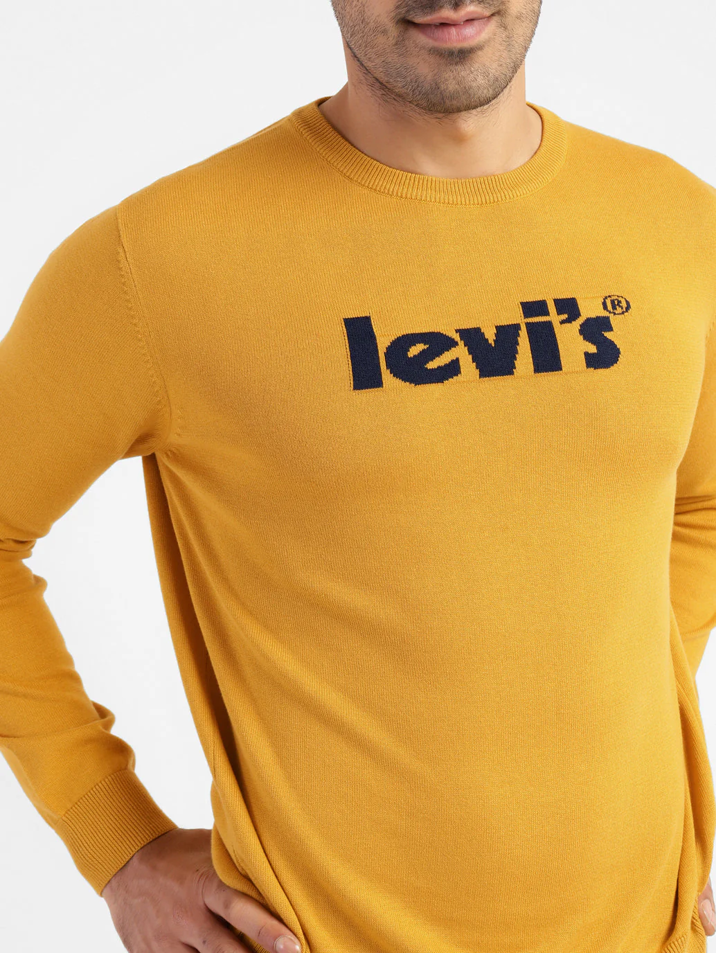 Men's Brand Logo Crew Neck Sweater Yellow - Image 5