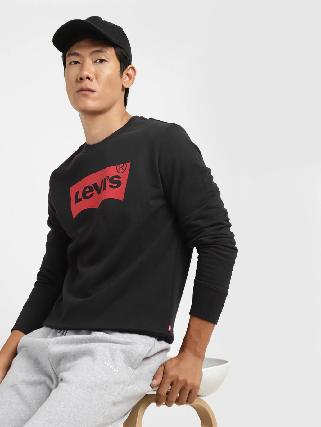 Men's Brand Logo Crew Neck Sweatshirt Black - Image 2