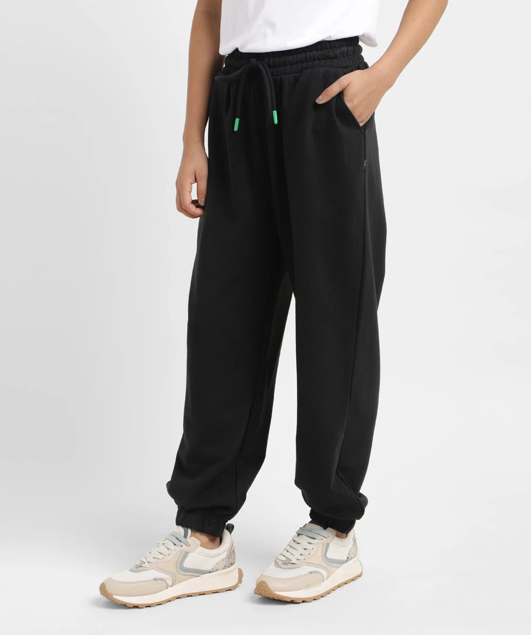 Women's Mid Rise Black Regular Fit Joggers - Image 4