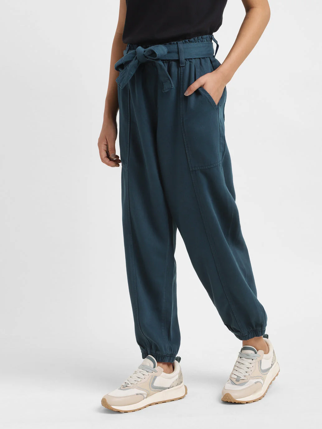 Women Mid Rise Teal Loose Tapered Fit Joggers - Image 4