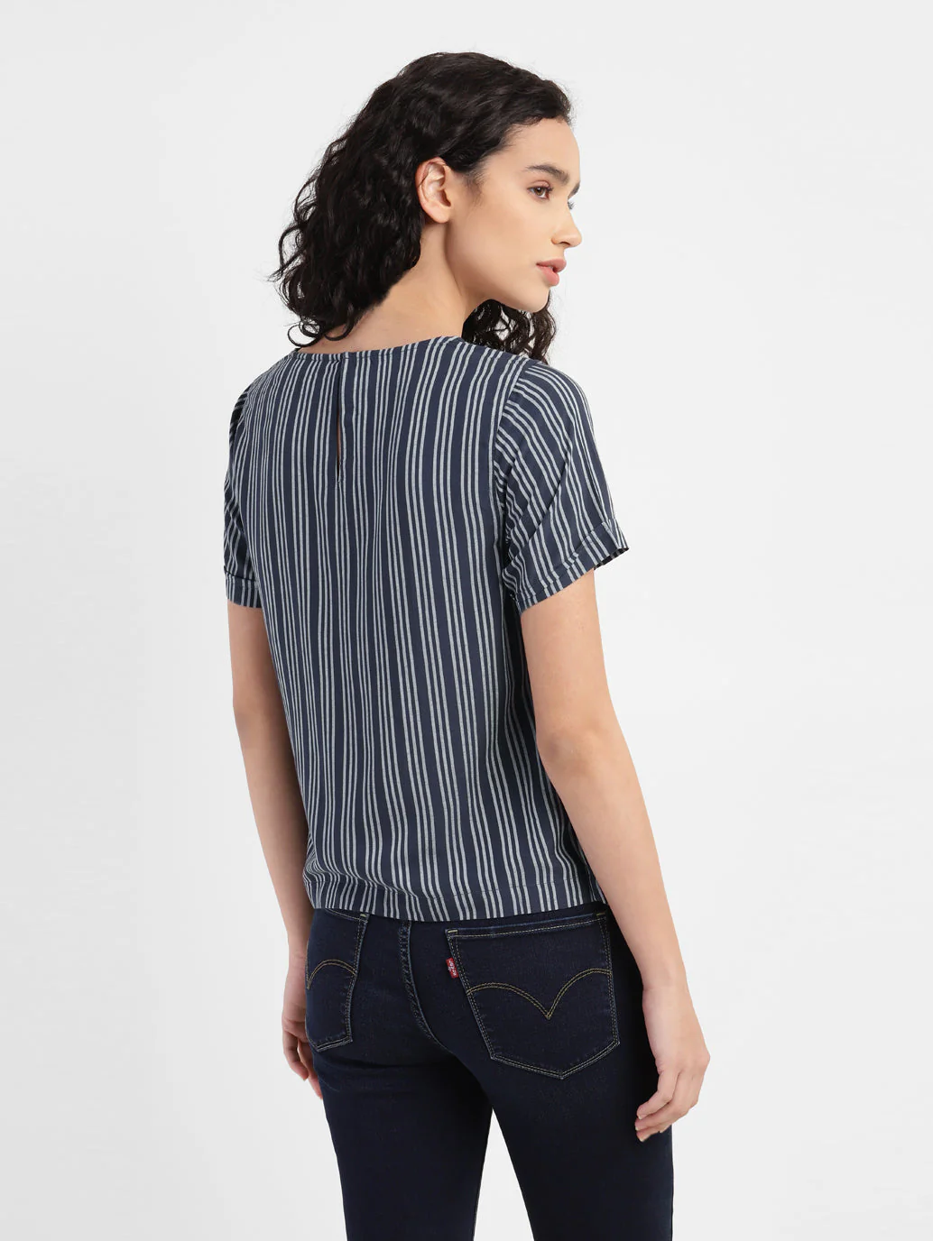 Women's Striped Navy Round Neck Tops - Image 3