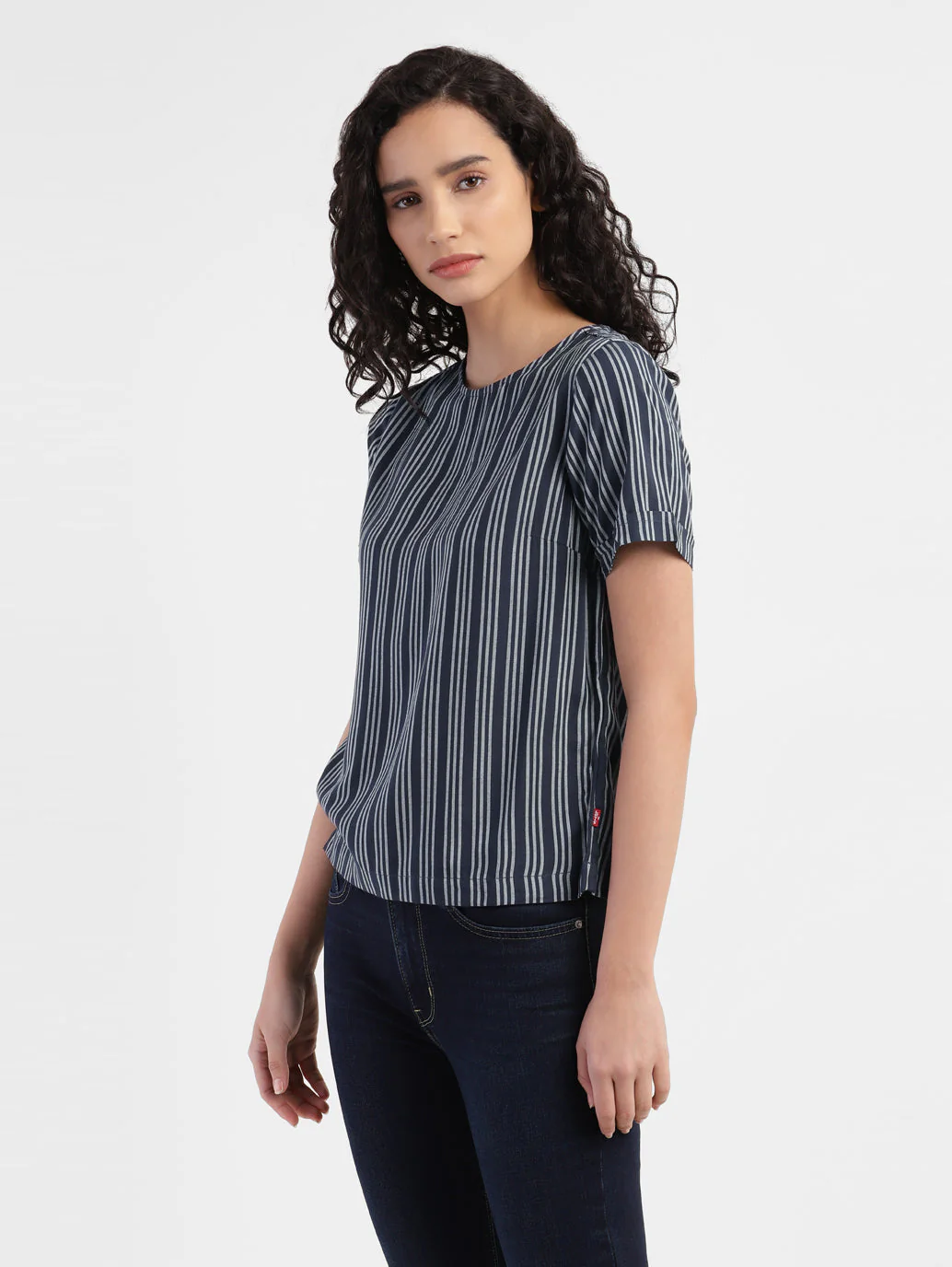 Women's Striped Navy Round Neck Tops - Image 4