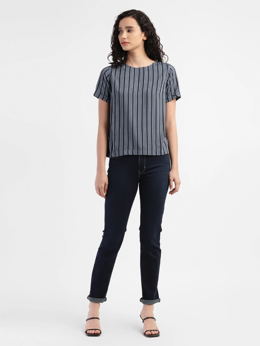 Women's Striped Navy Round Neck Tops - Image 5