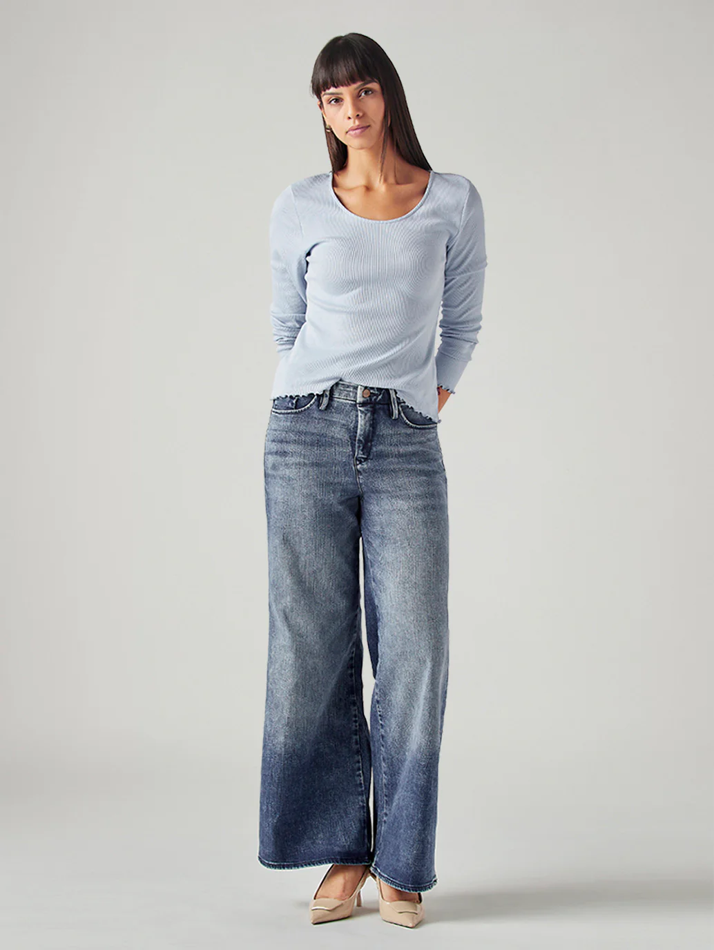 Women's 318 Blue Shaping Wide Leg Fit Mid Rise Redloop Jeans