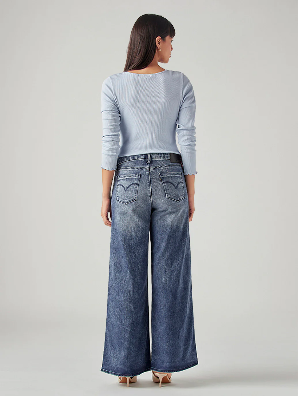 Women's 318 Blue Shaping Wide Leg Fit Mid Rise Redloop Jeans - Image 3