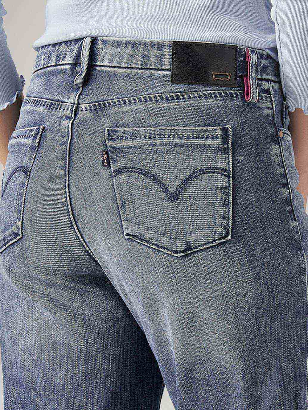 Women's 318 Blue Shaping Wide Leg Fit Mid Rise Redloop Jeans - Image 5