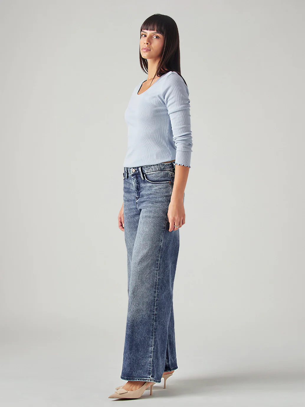 Women's 318 Blue Shaping Wide Leg Fit Mid Rise Redloop Jeans - Image 6
