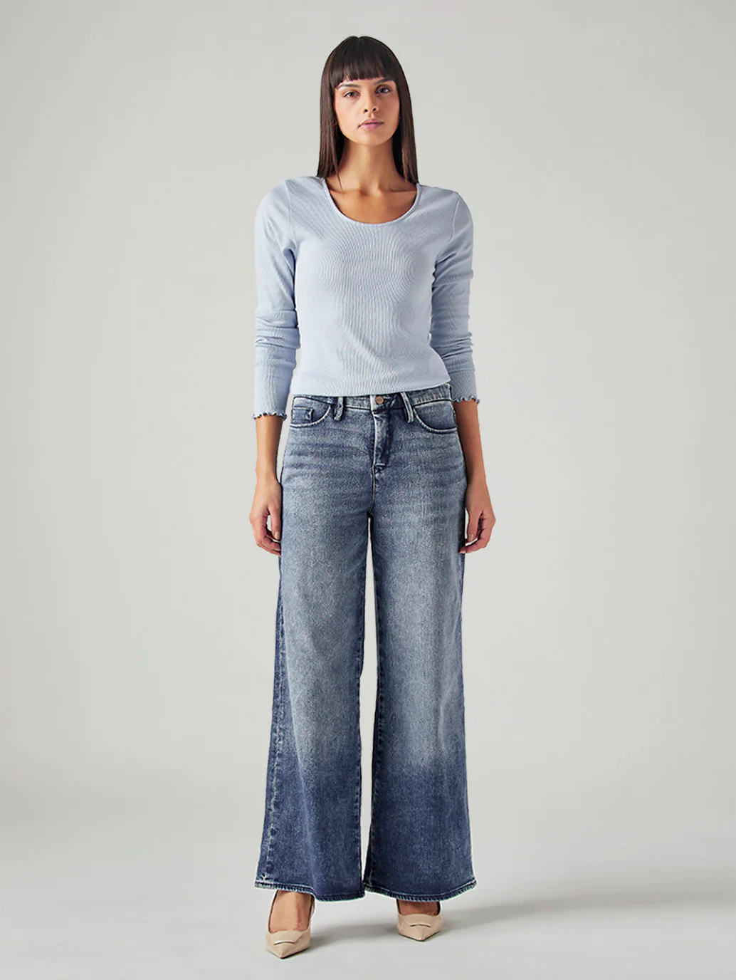 Women's 318 Blue Shaping Wide Leg Fit Mid Rise Redloop Jeans - Image 7