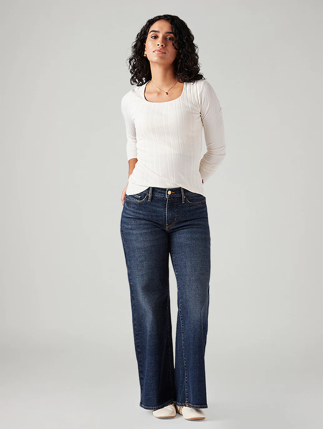 Women's 318 Blue Shaping Wide Leg Fit Mid Rise Jeans