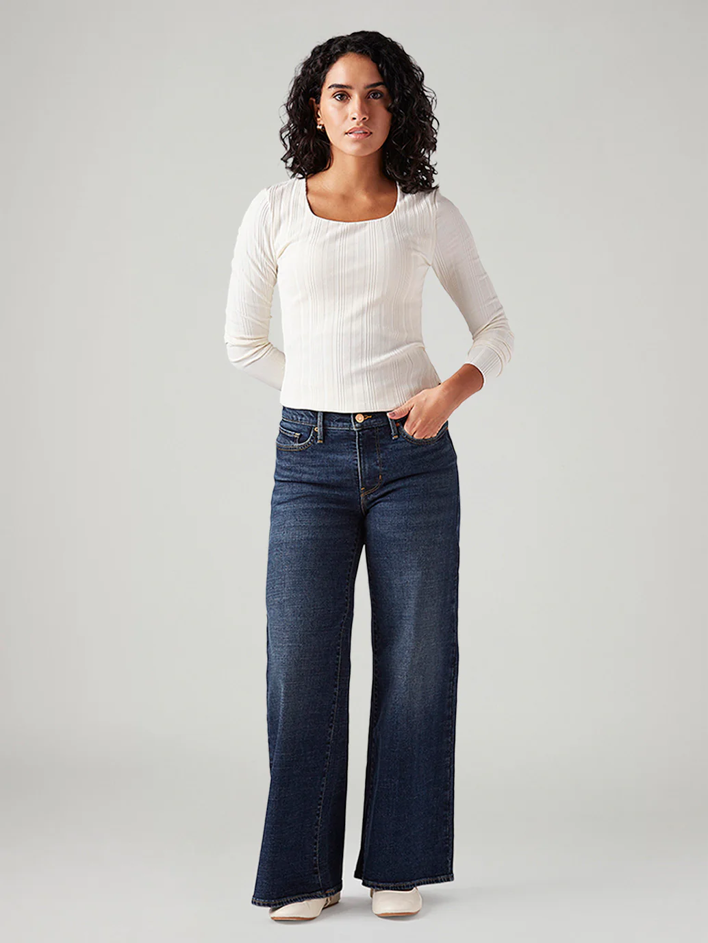 Women's 318 Blue Shaping Wide Leg Fit Mid Rise Jeans - Image 2
