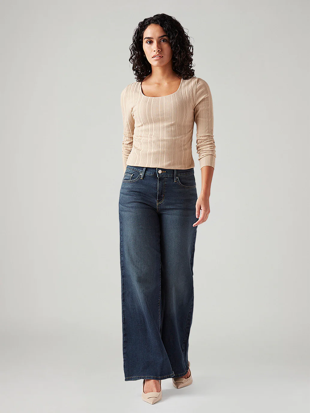 Women's 318 Blue Shaping Wide Leg Fit Mid Rise Jeans - Image 2