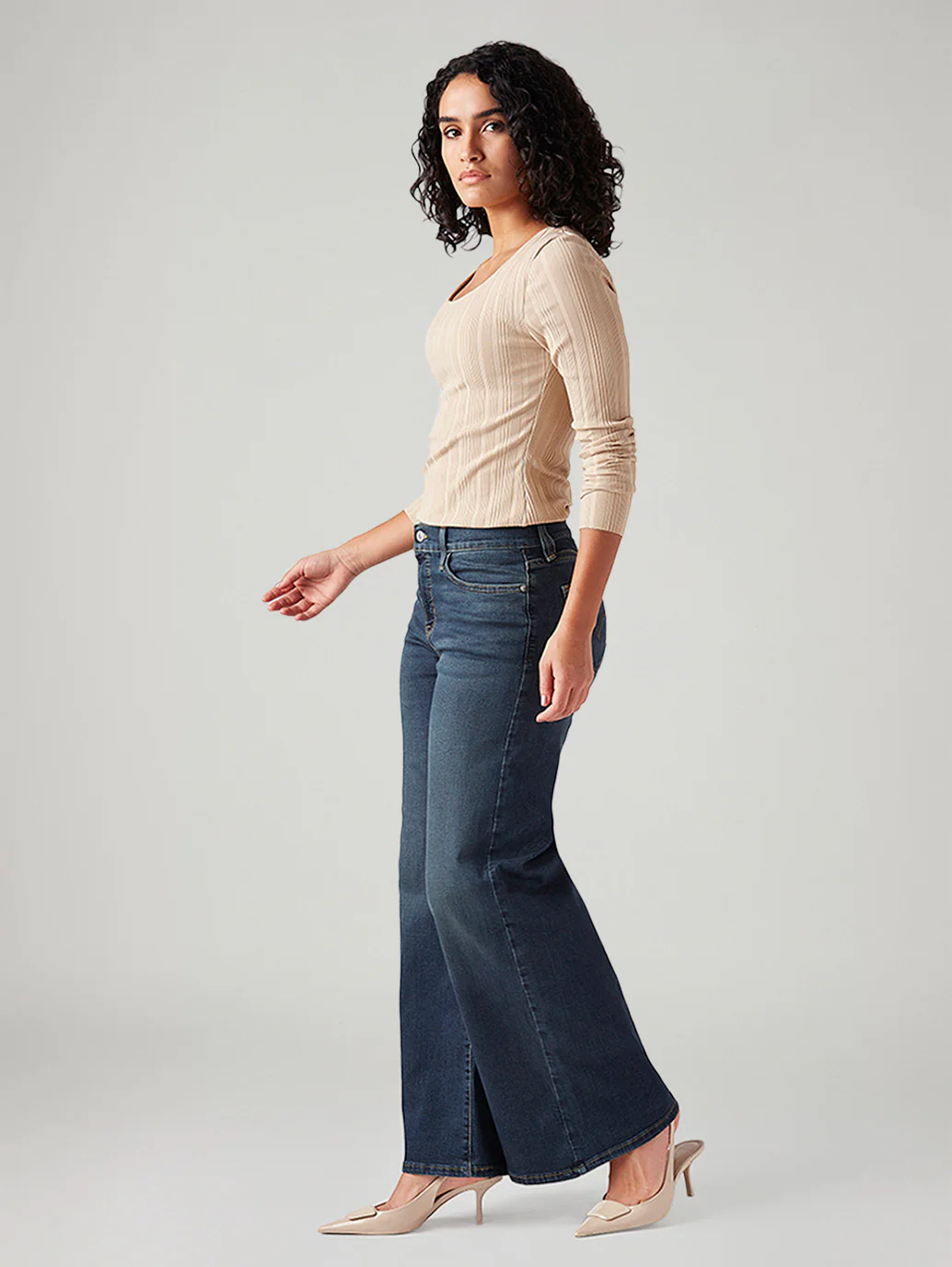 Women's 318 Blue Shaping Wide Leg Fit Mid Rise Jeans - Image 6
