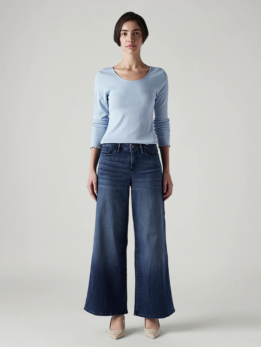 Women's 318 Blue Wide Leg Fit Mid Rise Redloop Jeans - Image 6