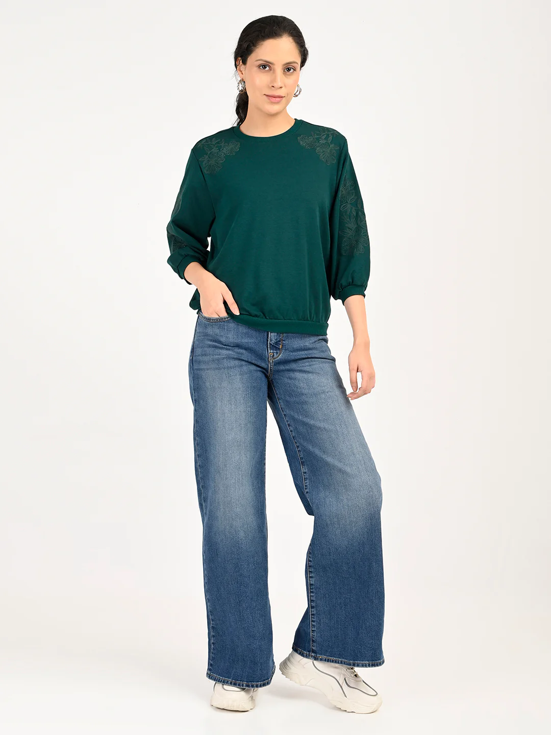 Women's 318 Blue Shaping Wide Leg Fit Mid Rise Jeans - Image 6