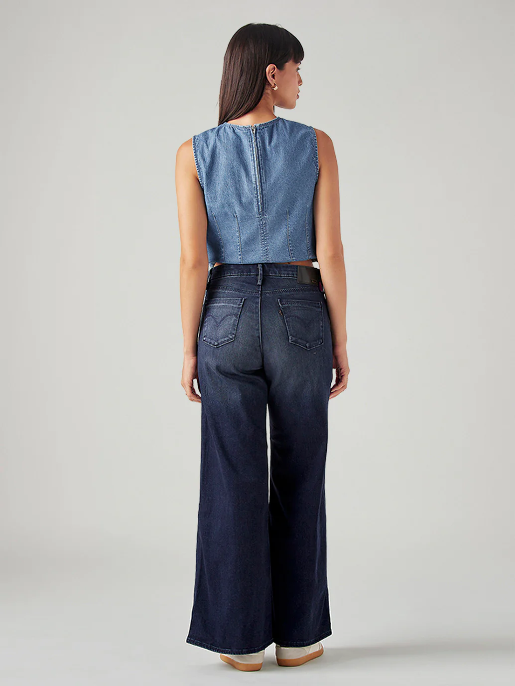 Women's 318 Dark Blue Shaping Wide Leg Fit Mid Rise Redloop Jeans - Image 3