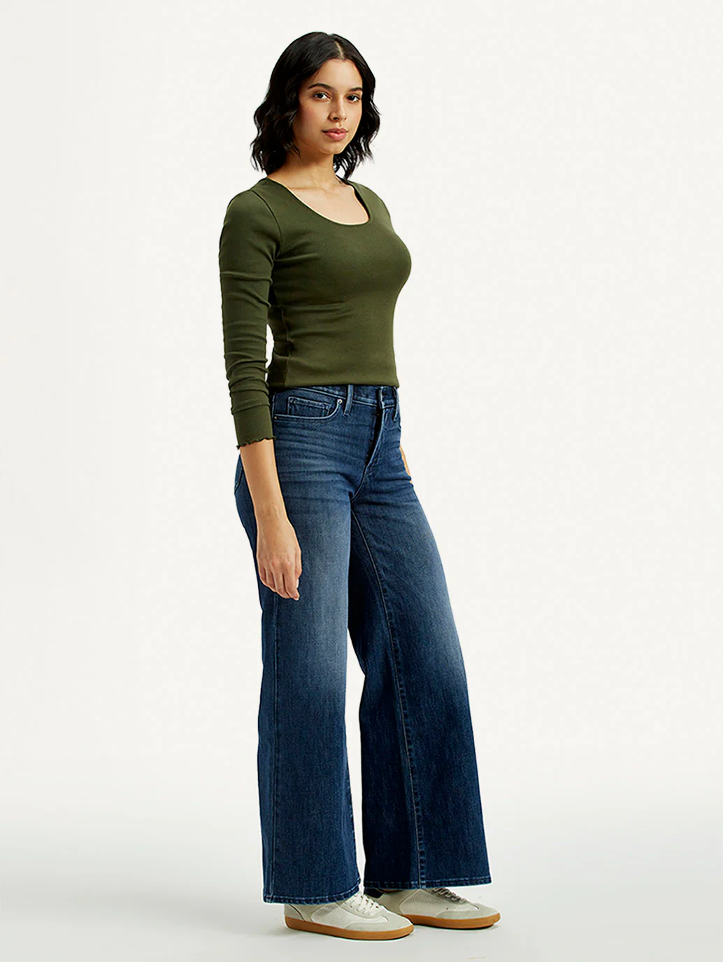 Women's 318 Dark Indigo Shaping Wide Leg Fit Mid Rise Jeans - Image 6