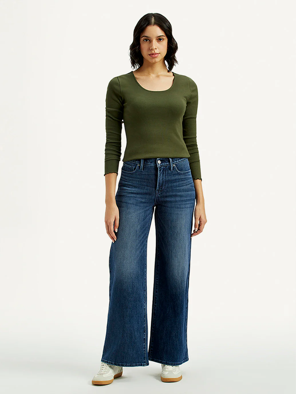 Women's 318 Dark Indigo Shaping Wide Leg Fit Mid Rise Jeans - Image 7