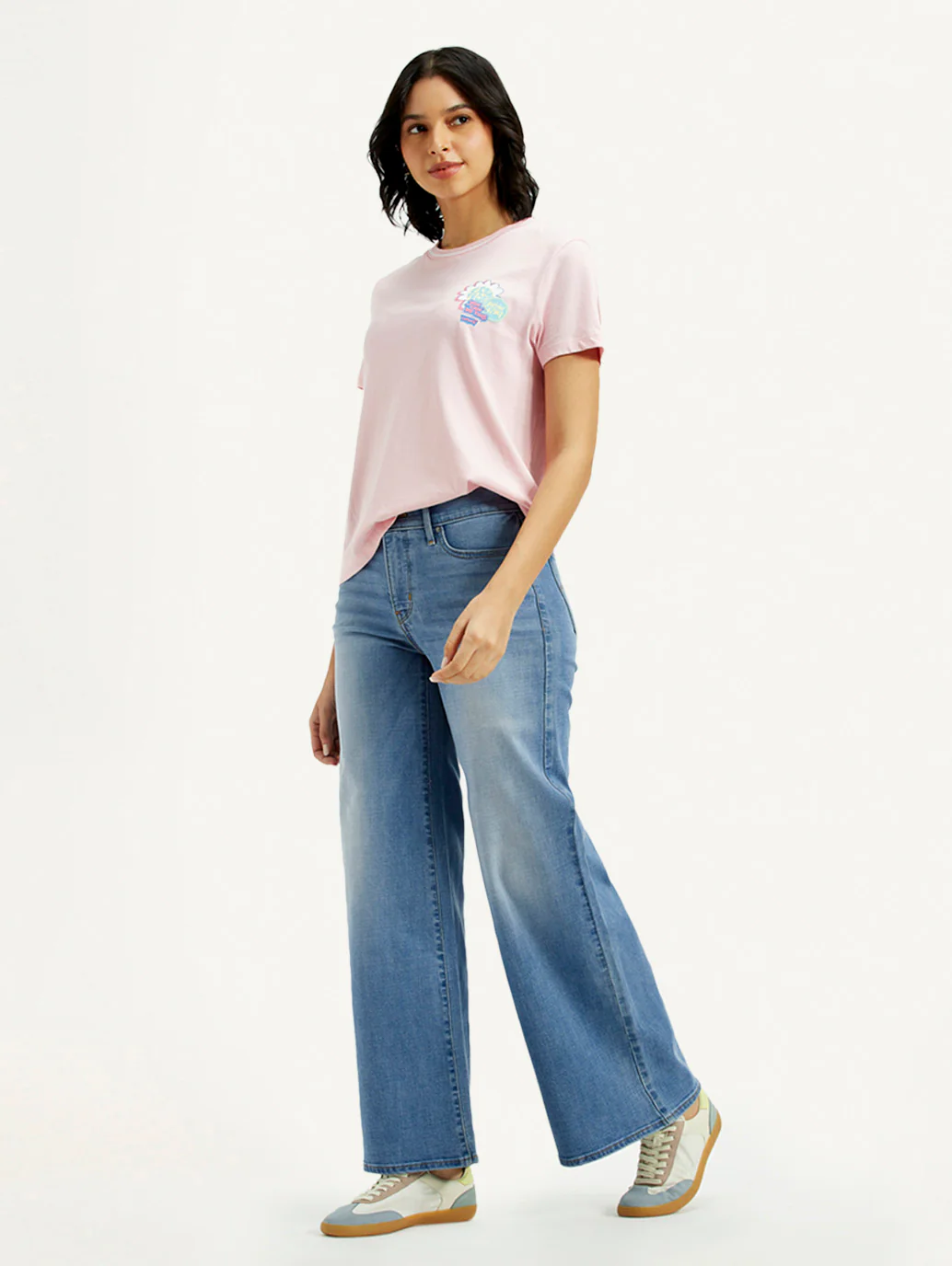Women's 318 Med Indigo Shaping Wide Leg Fit Mid Rise Jeans - Image 5