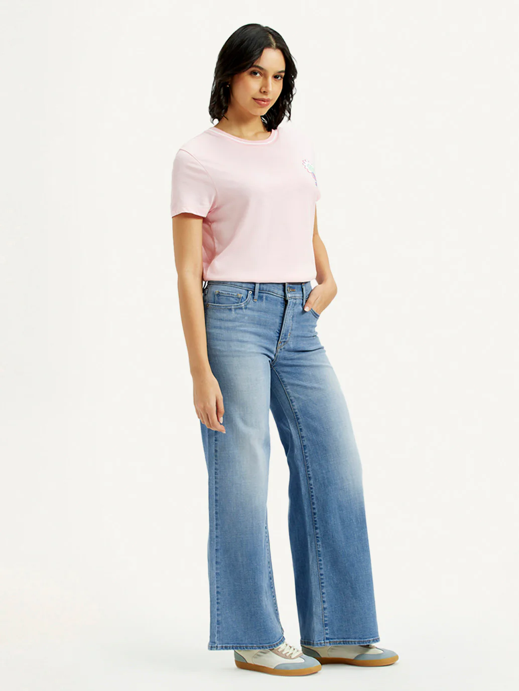 Women's 318 Med Indigo Shaping Wide Leg Fit Mid Rise Jeans - Image 7