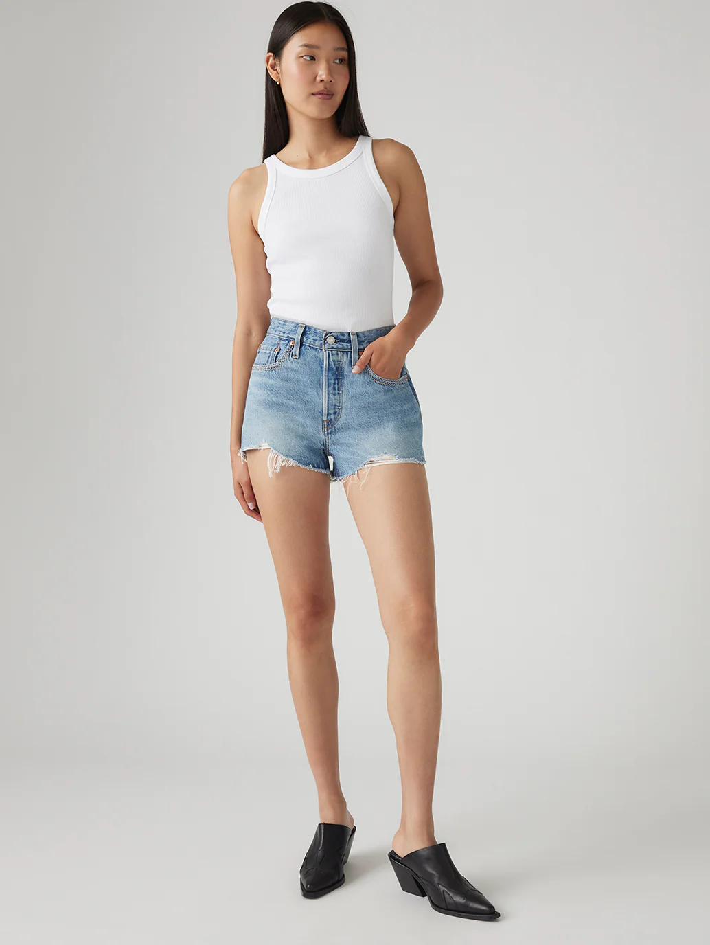 Women's 501 Mid Rise Blue Straight Fit Shorts