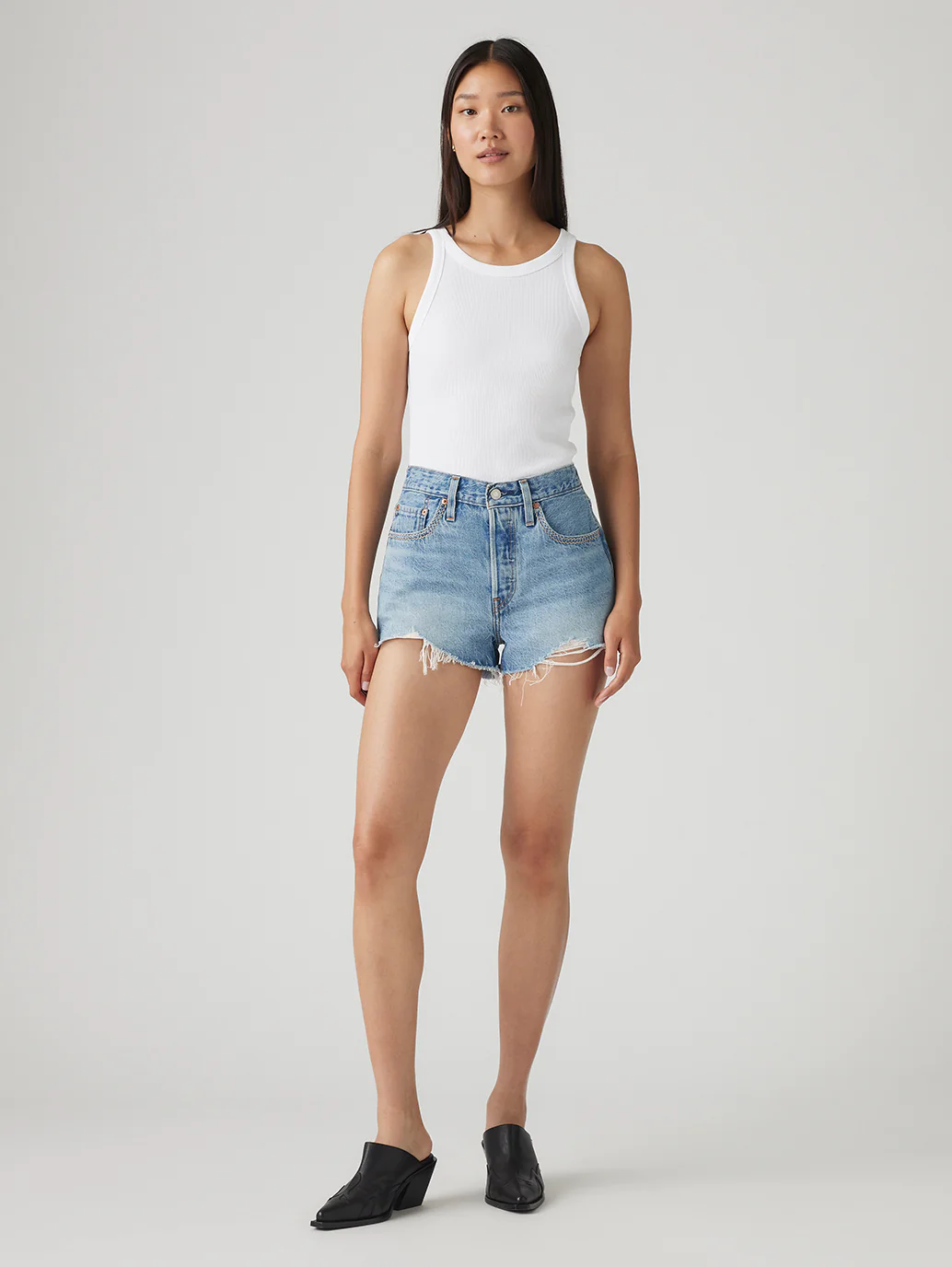 Women's 501 Mid Rise Blue Straight Fit Shorts - Image 3