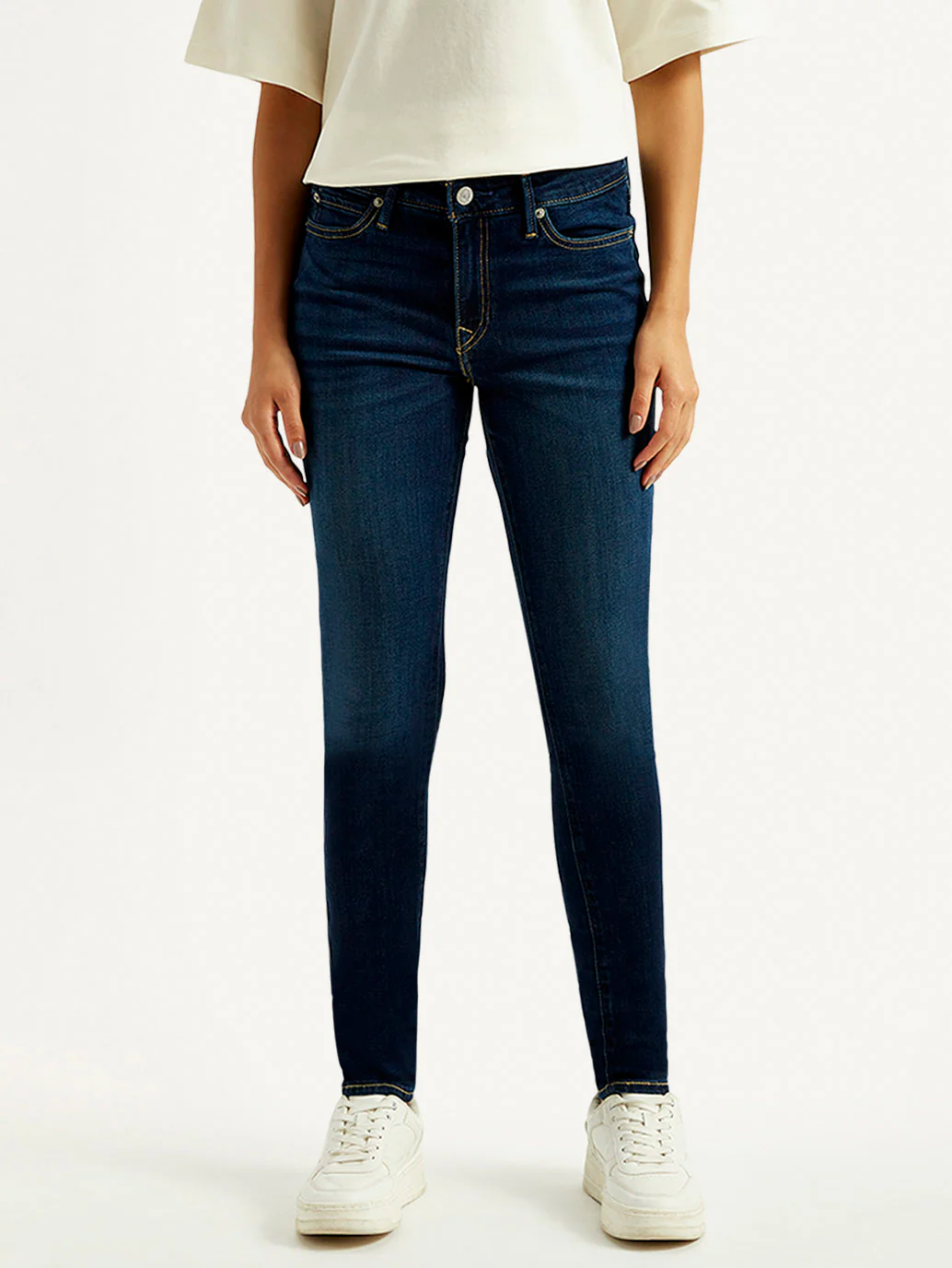 Women's 711 Dark Blue Skinny Fit Mid Rise Jeans - Image 2