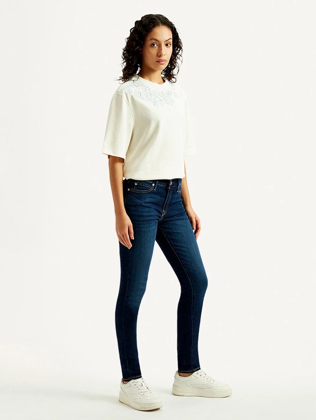 Women's 711 Dark Blue Skinny Fit Mid Rise Jeans - Image 5