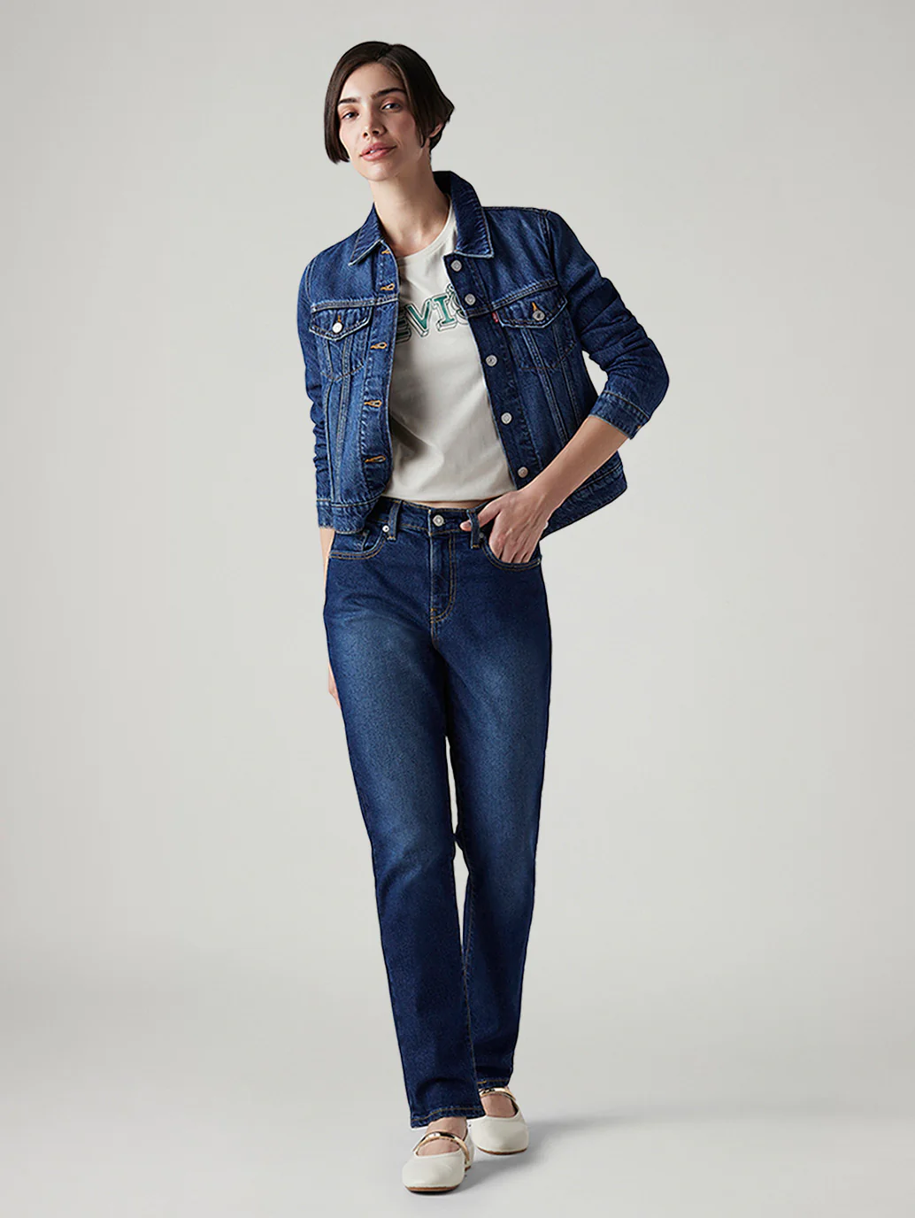 Women's 724 Dark Blue Slim Straight Fit High Rise Tinted Jeans