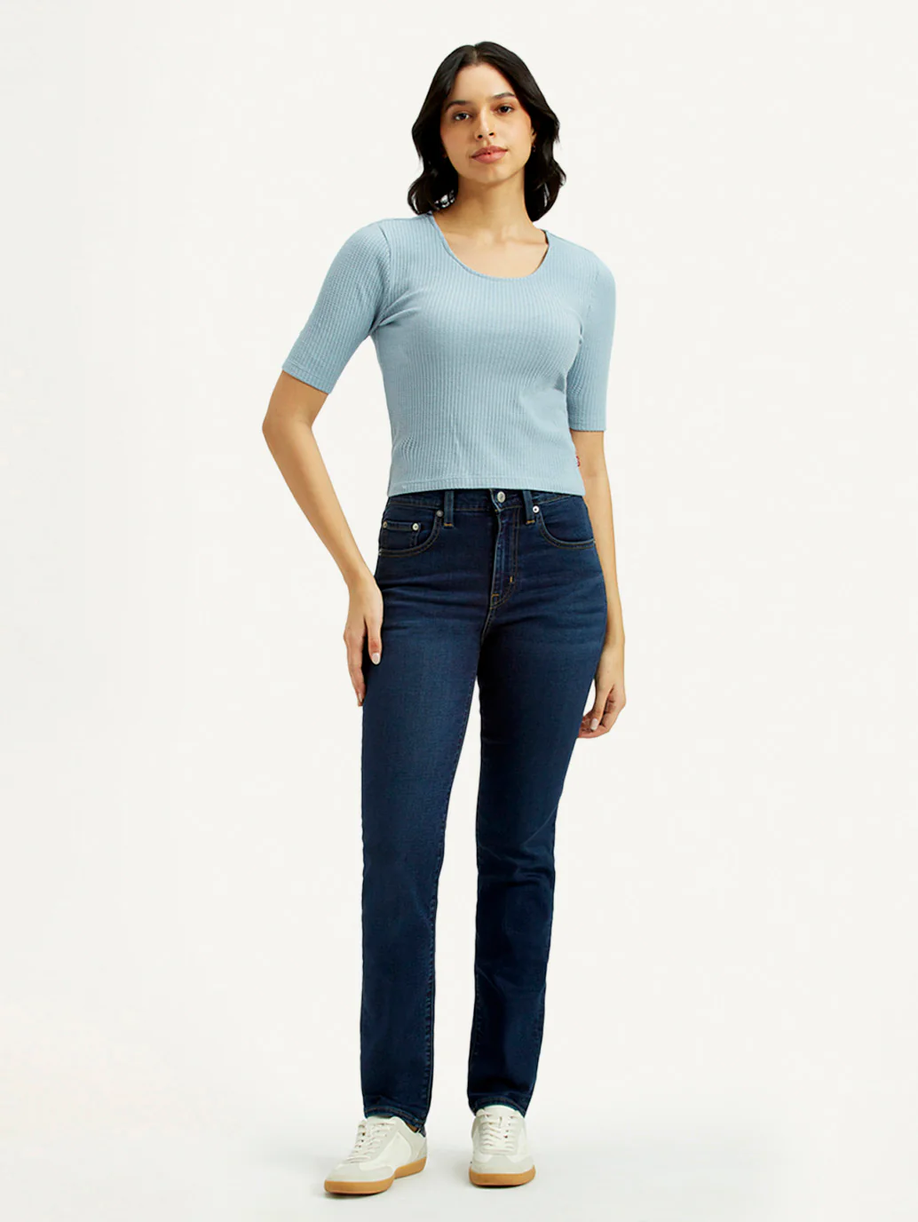 Women's 724 Dark-Blue Slim Straight Fit High Rise Jeans - Image 2