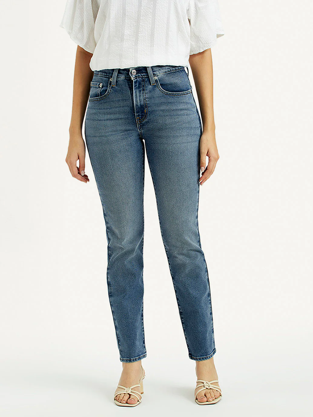 Women's 724 Med Indigo Slim Straight Fit High Rise Jeans - Image 2