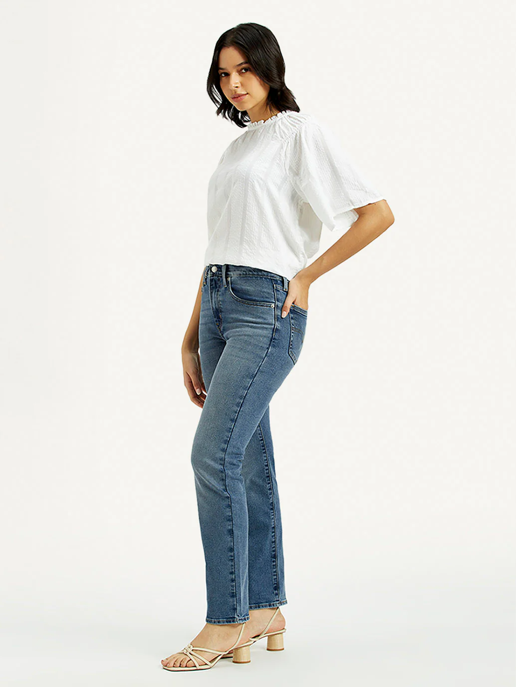 Women's 724 Med Indigo Slim Straight Fit High Rise Jeans - Image 6