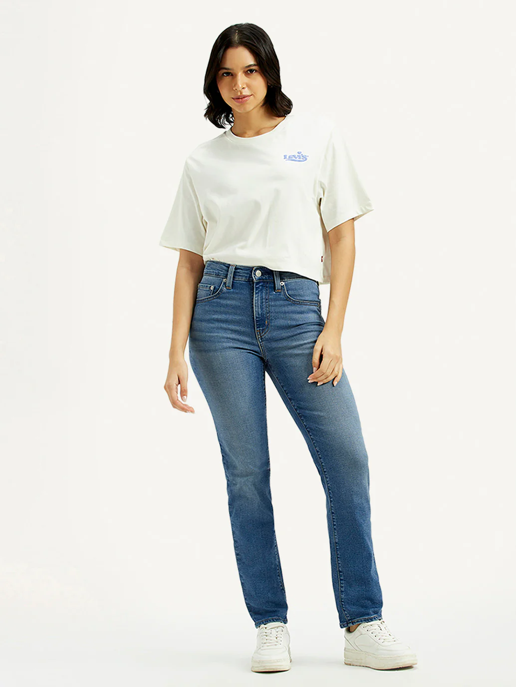 Women's 724 Med Indigo Slim Straight Fit High Rise Jeans