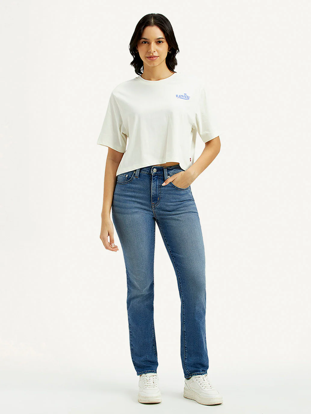 Women's 724 Med Indigo Slim Straight Fit High Rise Jeans - Image 2