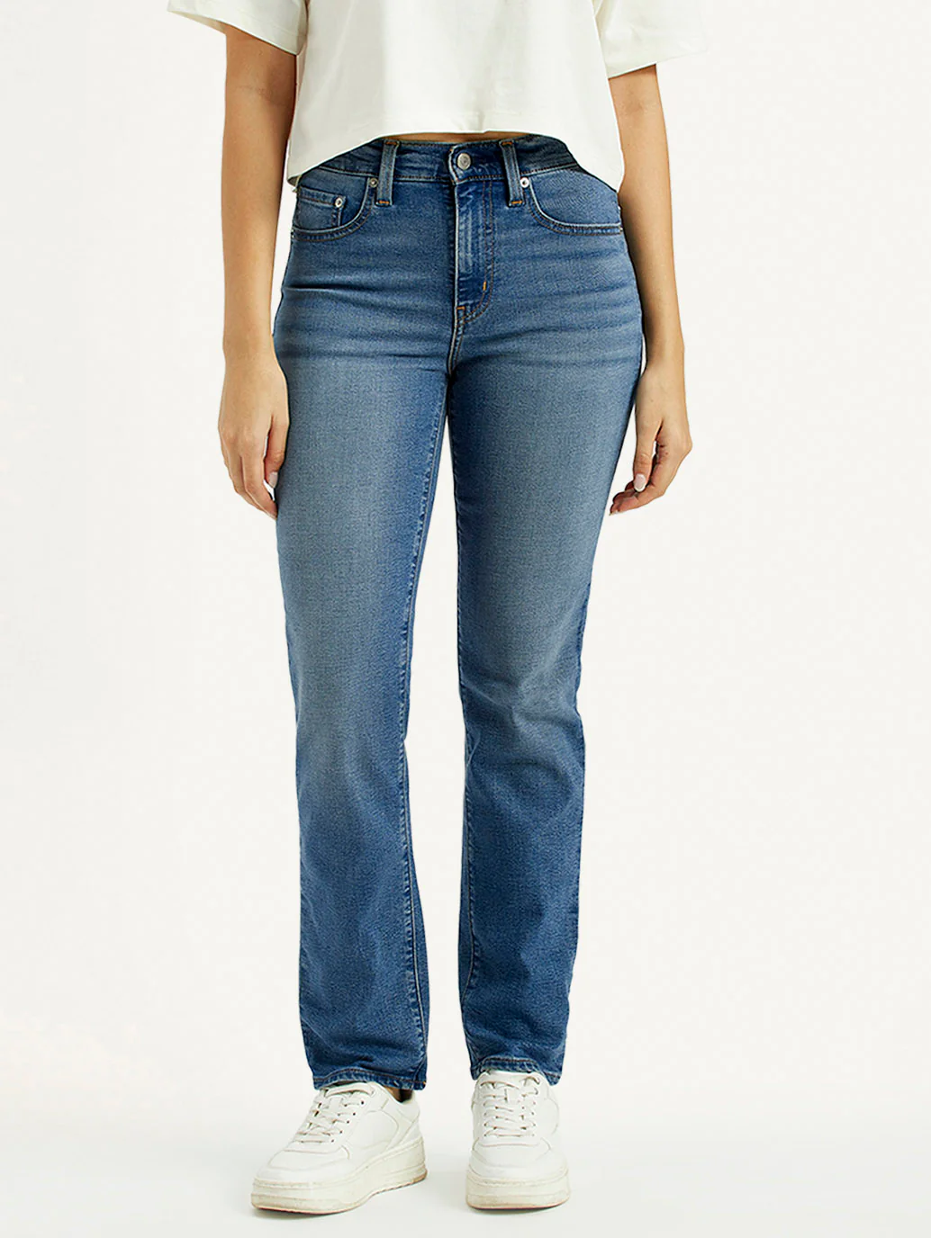 Women's 724 Med Indigo Slim Straight Fit High Rise Jeans - Image 3