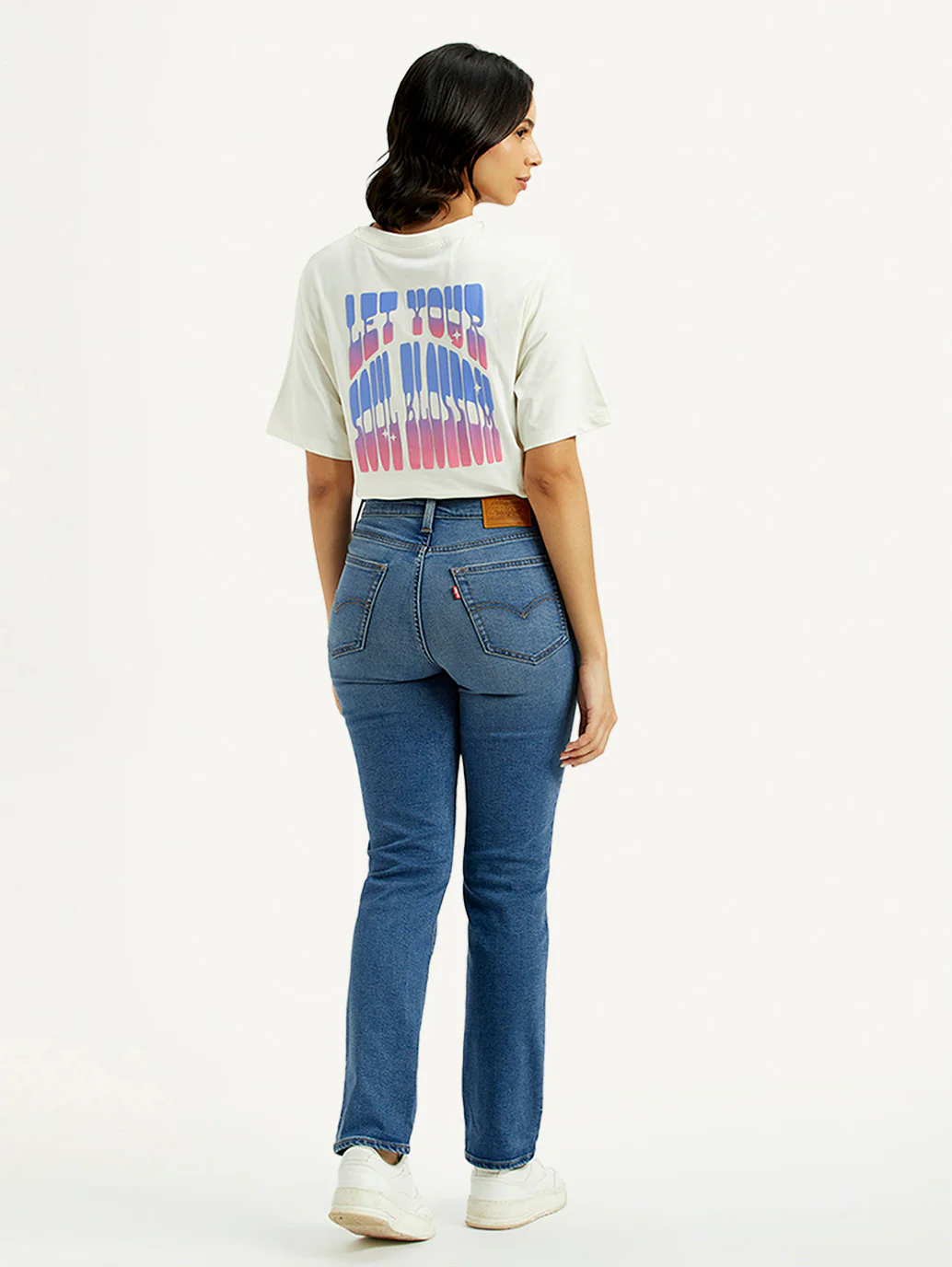 Women's 724 Med Indigo Slim Straight Fit High Rise Jeans - Image 5