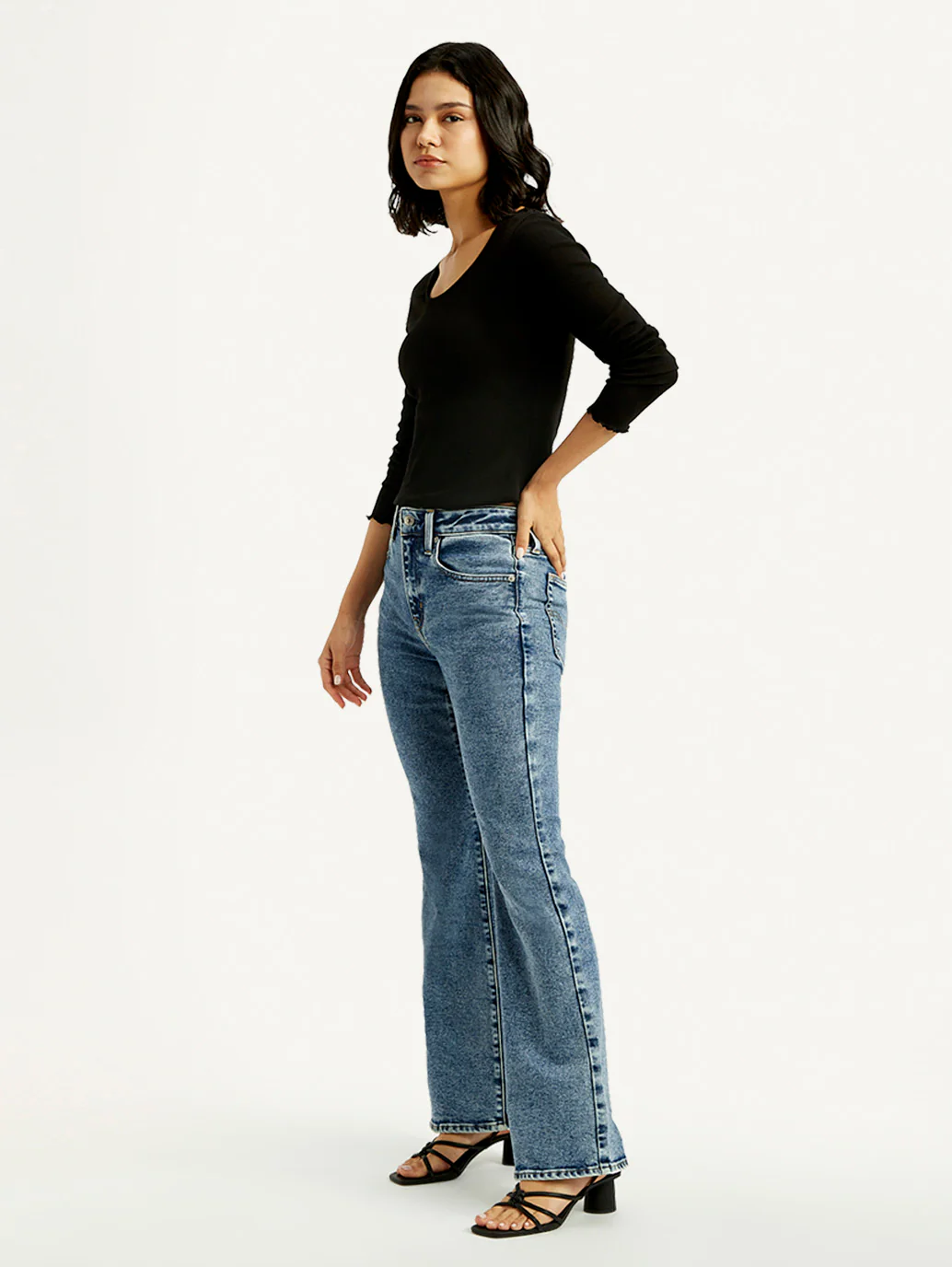 Women's 726 Blue Slim Flared Fit High Rise Jeans - Image 7