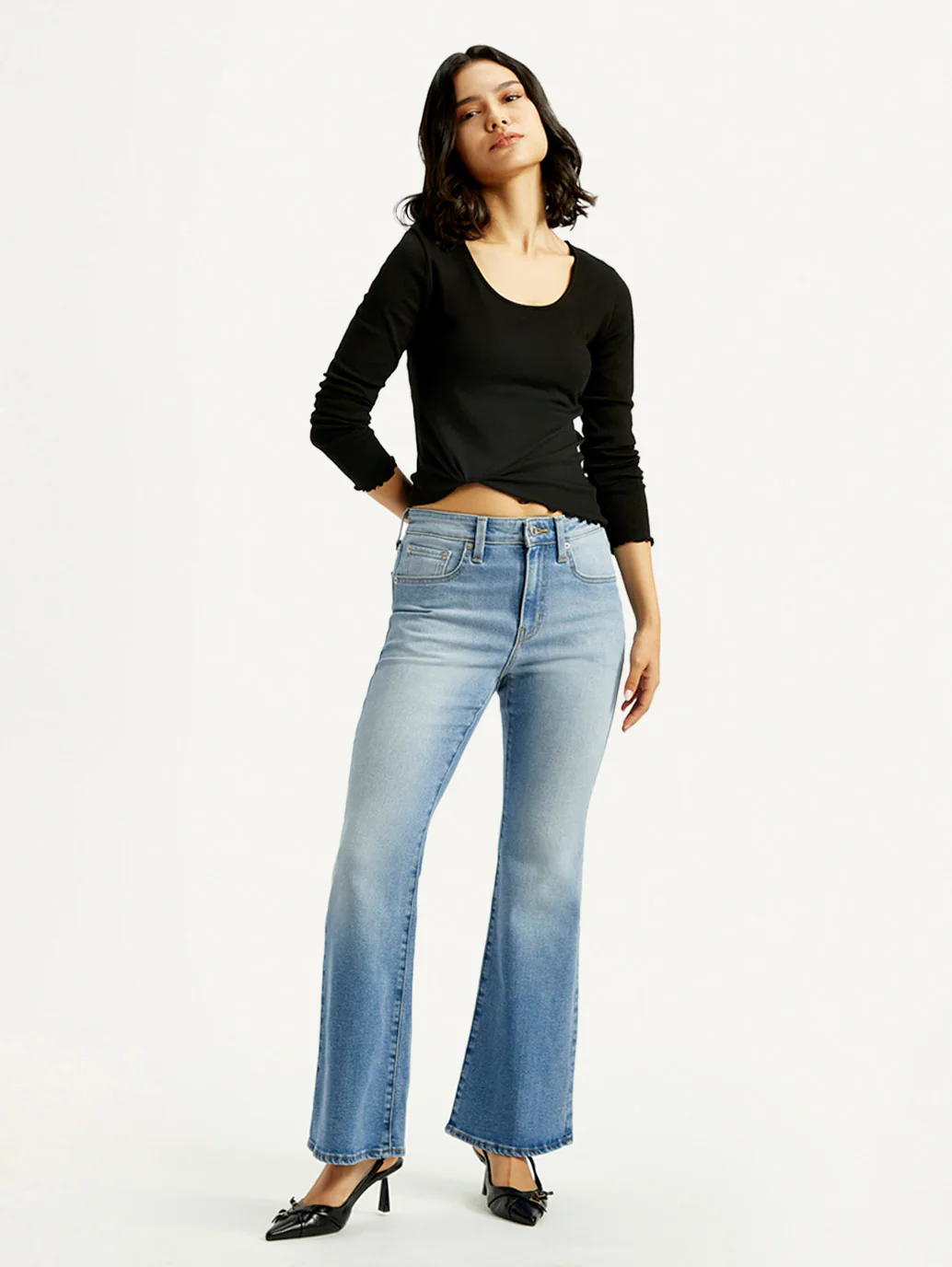 Women's 726 Blue Slim Flared Fit High Rise Jeans